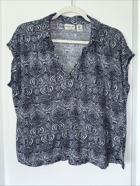 Rachel Zoe Blue & White Printed Cap-Sleeve Blouse